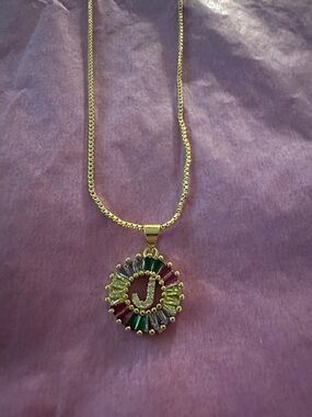 Gold-Tone Initial 'J' Multicolor Pendant Necklace
